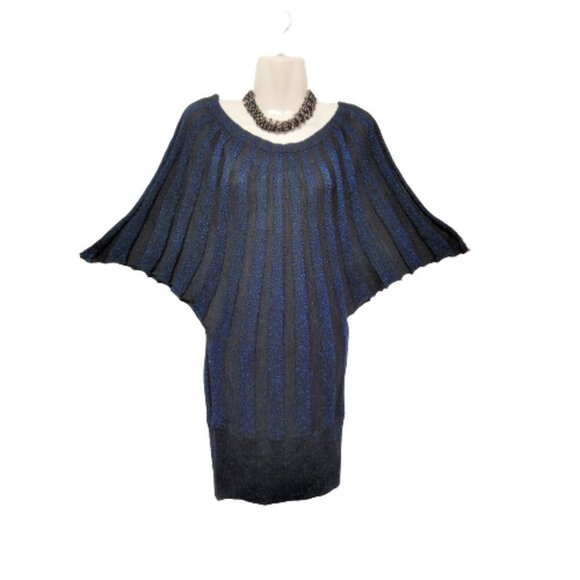 BLUE Glitter  Stretchy Tunic Knit Dress or Glitter Top One Size - Picture 2 of 12